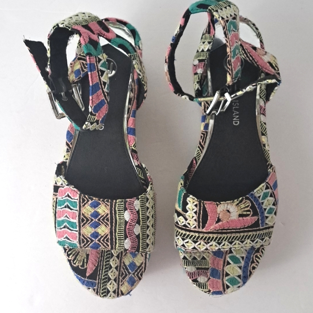 River Island Russia Platform Vibrant Folk Art Embroidered Ankle Strap Sandals 8 - Picture 3 of 14